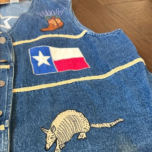 VINTAGE Texas RHYTHM BLUE WOMEN'S BLUE DENIM VEST XL - Picture 2 of 13
